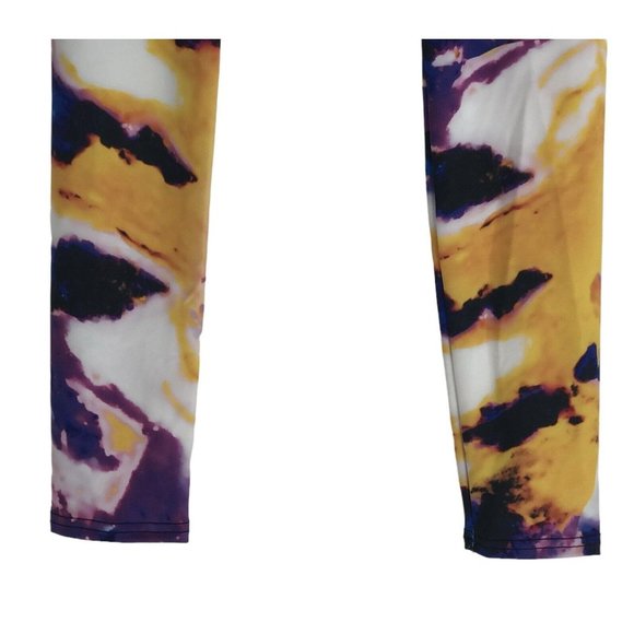 Agstract Apparel Cropped Leggings Size Small Purple Yellow Tie Dye Stretch USA - Picture 2 of 10